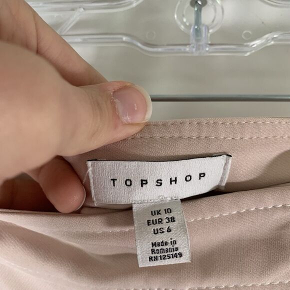 Topshop Midi Skirt Women's 6 Light Pink Split Front Pockets Button Zip - Picture 5 of 9